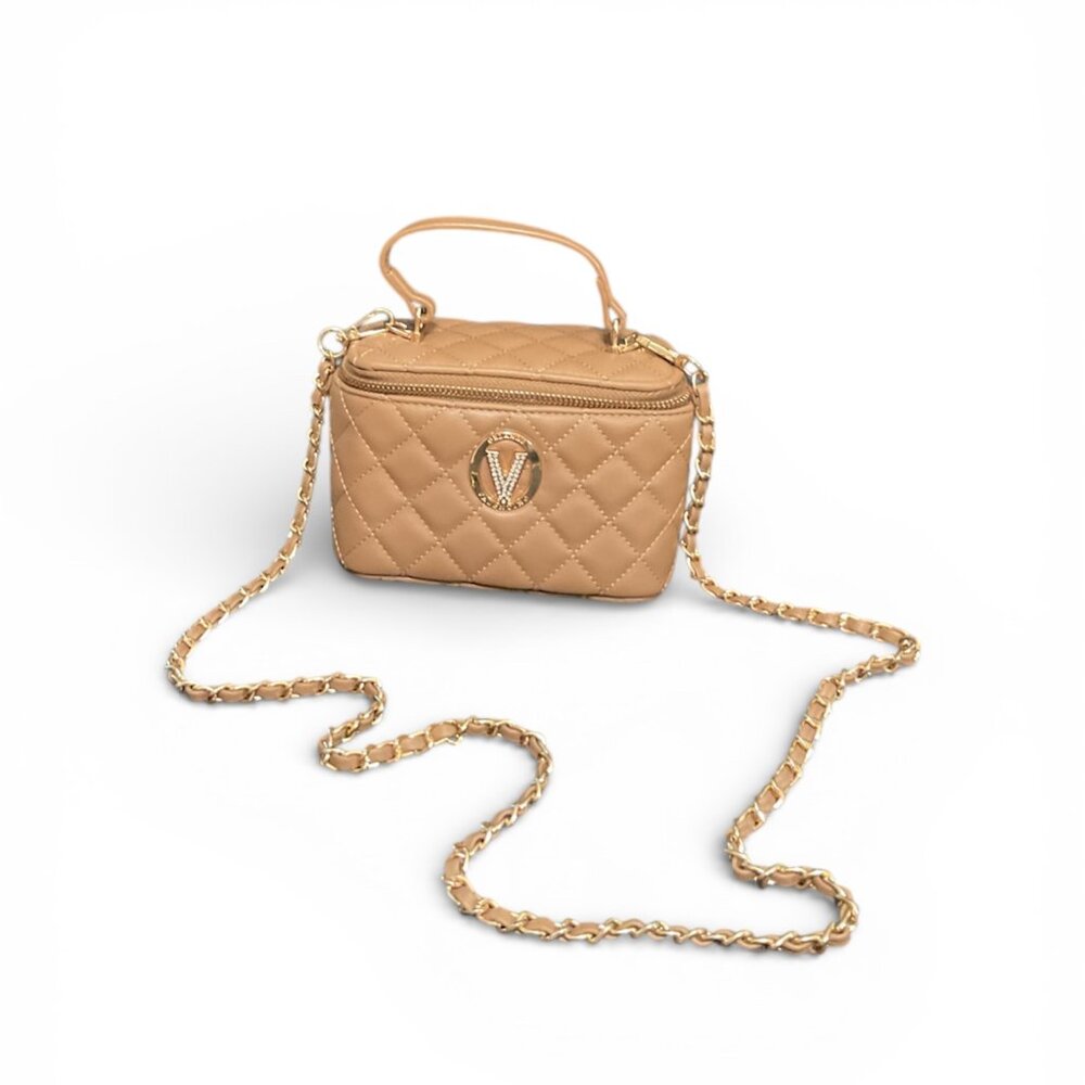 Valentino Orlandi Quilted Vanity Crossbody Bucket Bag – Tan